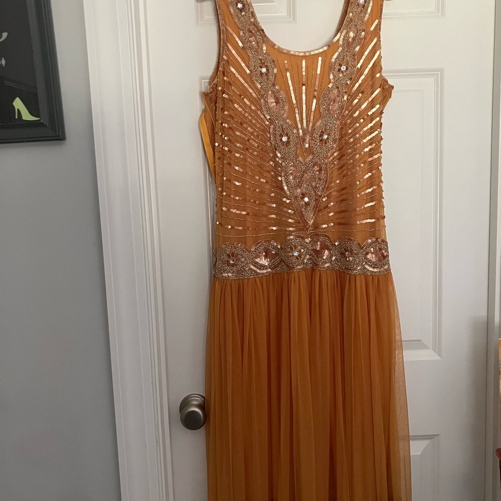 Melon Beaded Flapper Dress 1920s Gatsby Harlem